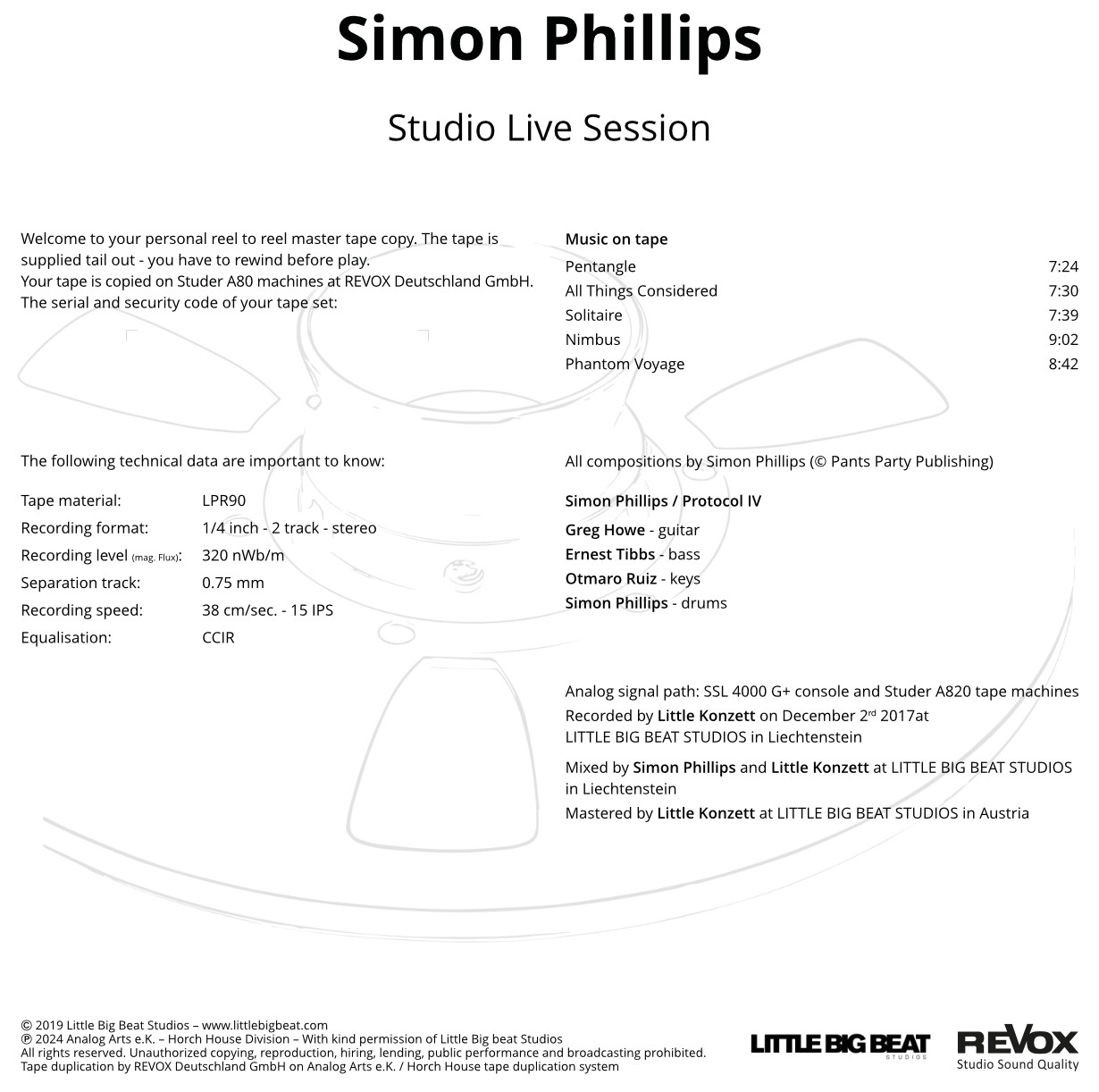 Auditorium Revox Master Tapes Simon Phillips Studio Live Session 208424 - 3
