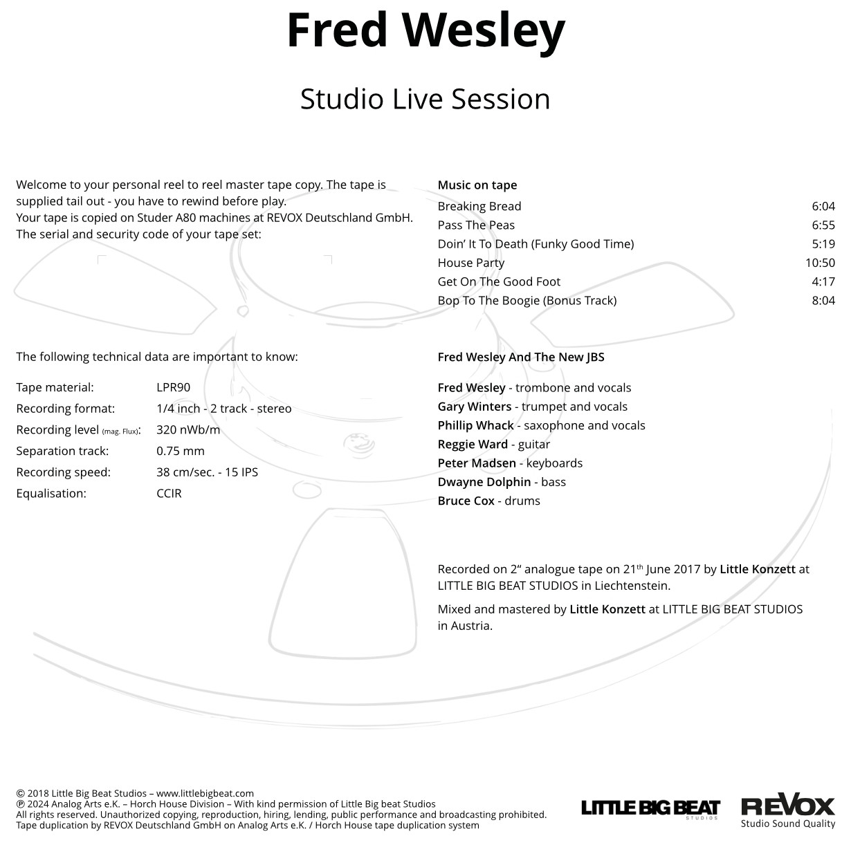Auditorium Revox Master Tapes Fred Wesley Studio Live Session 208422 - 3
