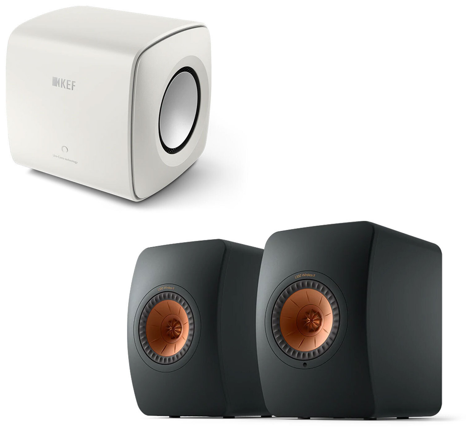 Auditorium KEF LS50 Wireless II & Subwoofer KC62 Weiss 295234 - 1