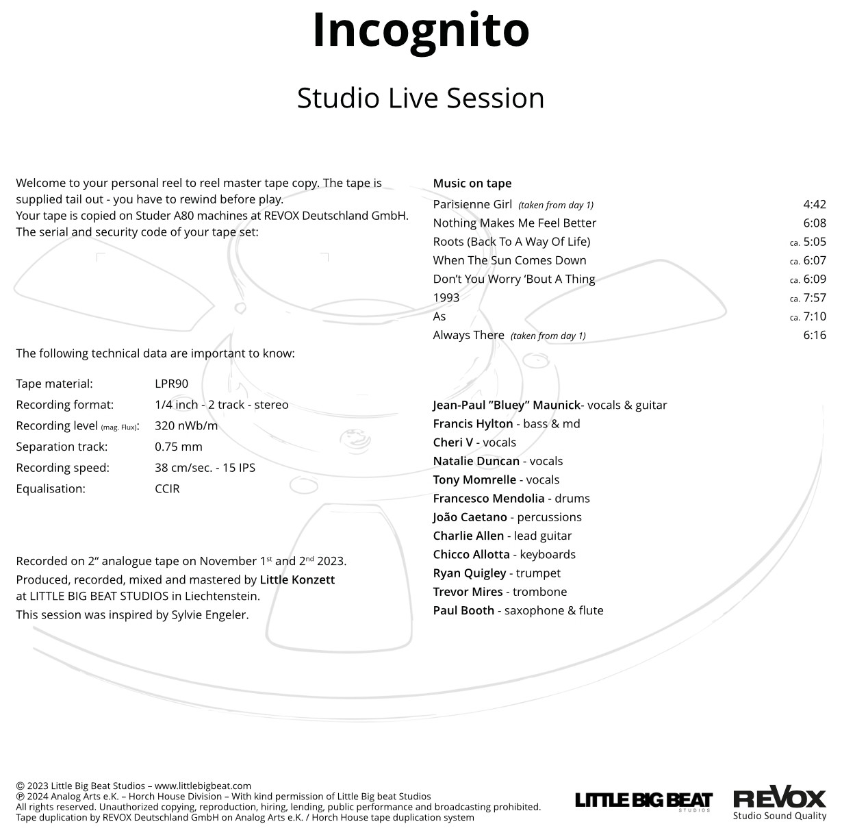 Auditorium Revox Master Tapes Incognito Studio Live Session 208423 - 3
