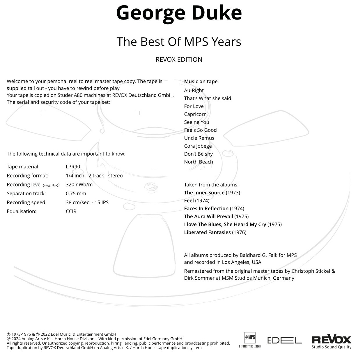Auditorium Revox Master Tapes George Duke The Best of MPS Years 208412 - 3