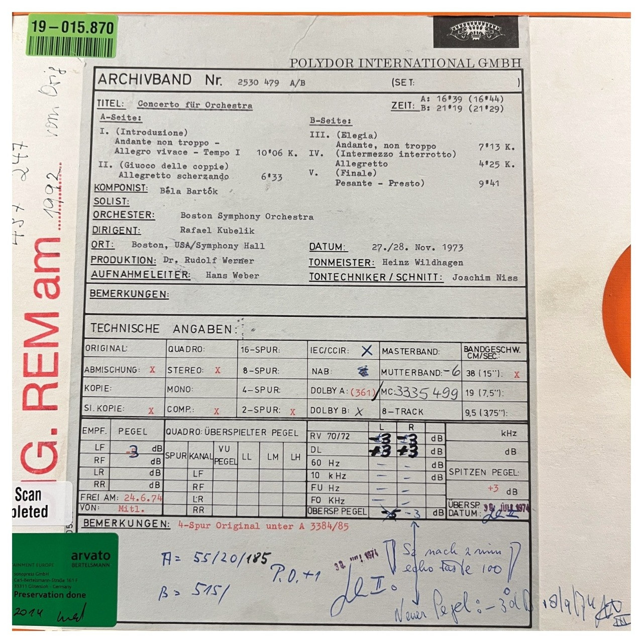 Auditorium Revox Master Tapes Bartók: Concerto for Orchestra Rafael Kubelik & BSO 208407 - 4