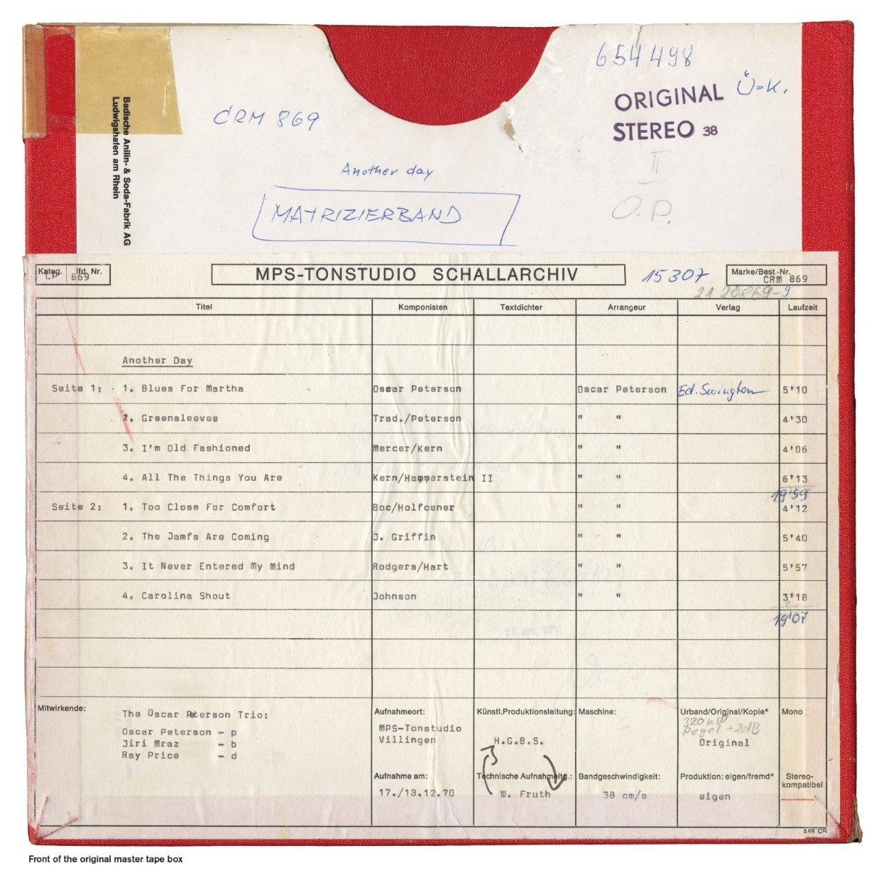 Auditorium Revox Master Tapes Oscar Peterson Another Day 208411 - 3