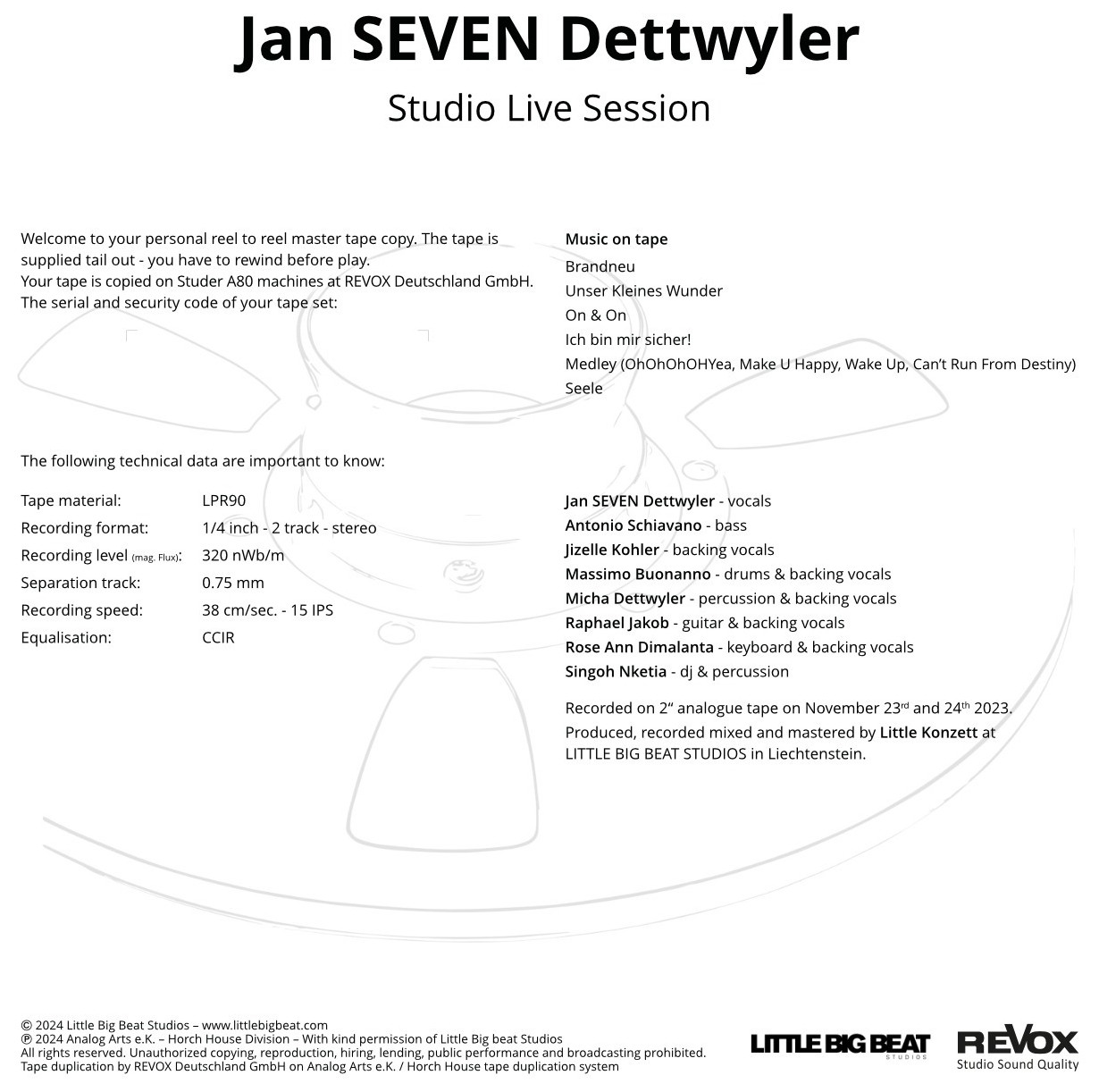 Auditorium Revox Master Tapes Jan Seven Dettwyler Studio Live Session 208417 - 5 Auditorium Revox Master Tapes Jan Seven Dettwyler Studio Live Session 208417 - 5