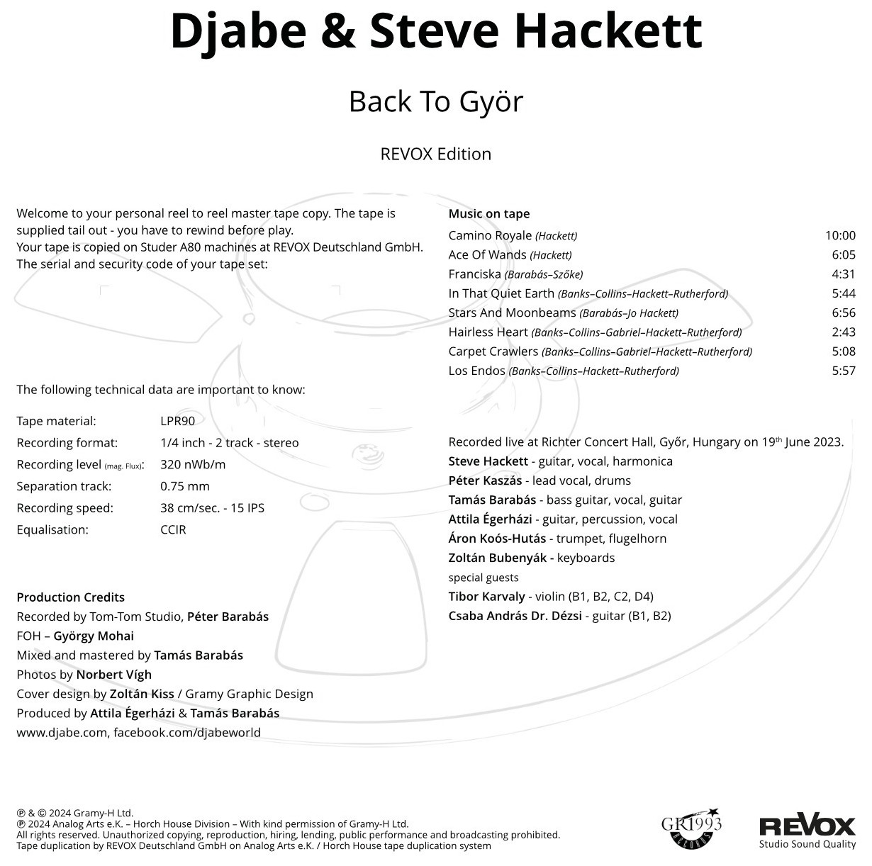 Auditorium Revox Master Tapes Steve Hackett & Djabe Back to Gjör 208416 - 5